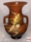 Pottery - Roseville - #122-8, brown, double handle vase, Freesia is a late period pattern introduced
