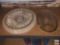 Glassware - 2 heavy glass serving dishes and plastic lazy susan