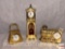 Clocks - 3 miniature brass decor figural clocks, Timex purse, Elgin Train, Quartex grandfather clock