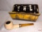 Smoking collectibles - Danco Hollow Bowl pipe and ship motif pipe holder for 3 pipes