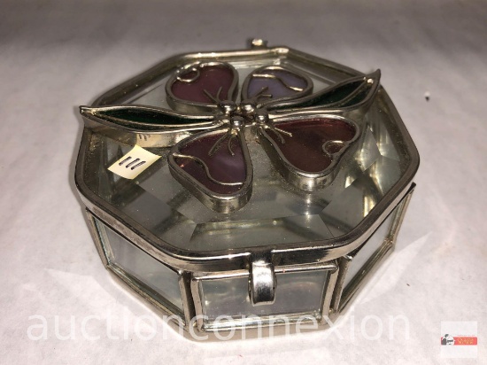 Vanity item - Dresser top jewelry trinket box, stained glass flower