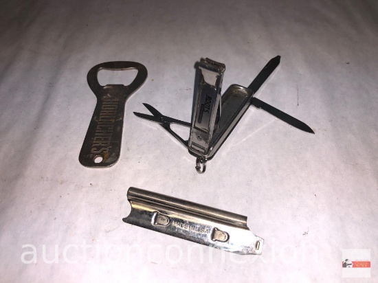 Bottle opener " Horlacher's" and "Roots" multi pocket knife and "Kowell" Korea