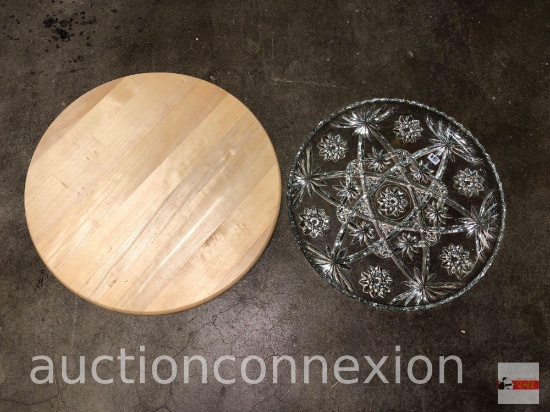 Kitchen ware - Ikea wooden Lazy Susan and vintage glass round serving tray