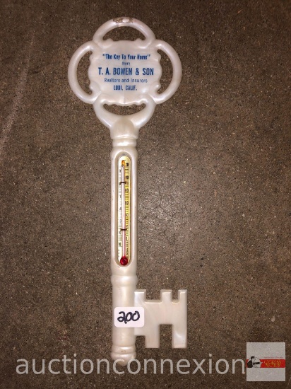 Advertisement collectible - Thermometer, TA Bowen & Son Realtors & Insurors, Lodi, CA, Key shaped