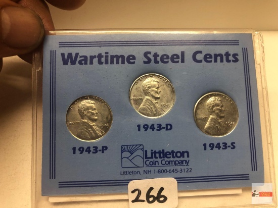 Coins - 1943 Wartime Steel Cents, Littleton coin co. 1943P, 1943D, 1943S