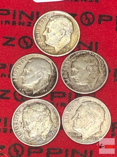 Coins - 5 Eisenhower Dimes, 1949, 2-1953, 1954, 1958