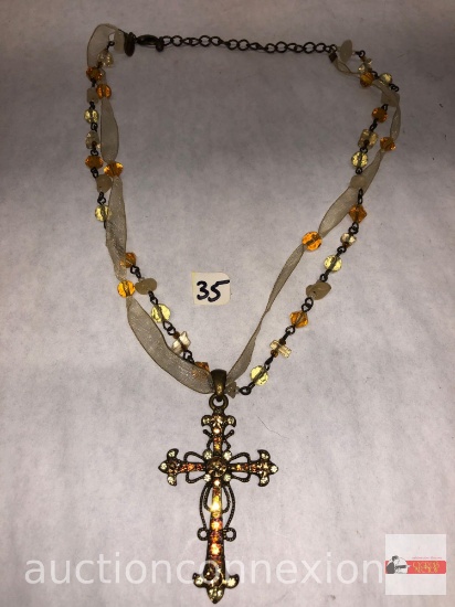 Religious - Rosary, necklace, clear & amber color beads and cross