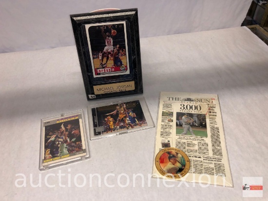 Ephemera - 3 Sports cards, Michael Jordan, Bulls - Kobe Bryant, Lakers - Kareem Abdul-Jabbar, Lakers