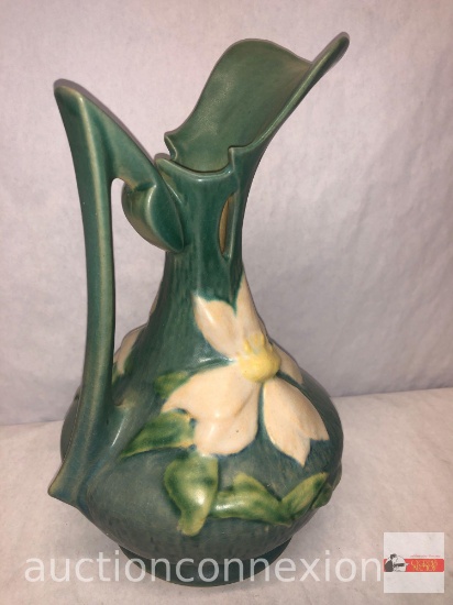 Pottery - Roseville - USA #17-10 Ewer, green, Clematis, late period pattern introduced 1944