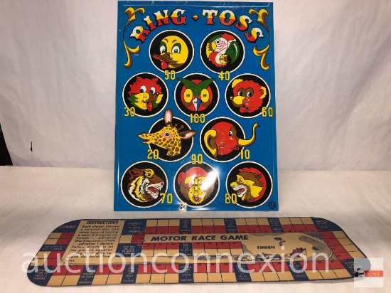 Games - Vintage Ohio Art Co. tin ring toss game & Cardboard Motor Race Game