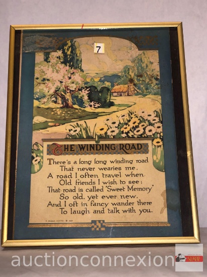 Artwork - 1925 framed Litho, The Winding Road, A Buzza Motto