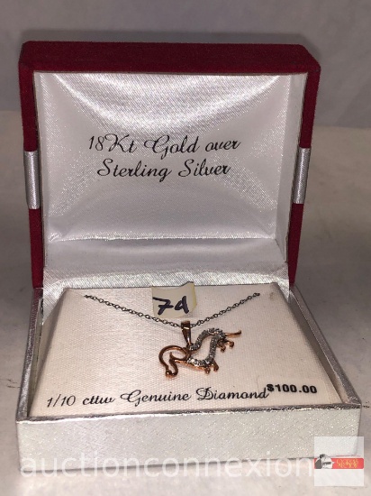 Jewelry - Necklace, 18k gold over sterling silver 1/10 cttw genuine diamonds dog pendant