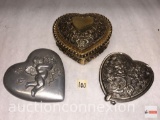 Vanity items - 3 cupid lid, heart felt lined trinket box, heart purse mirror