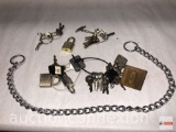 Vintage keys and locks with chain