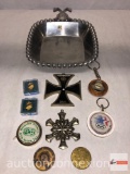 Mud Pie pewter trinket tray, key chains, pendants, Select Choir pins etc.