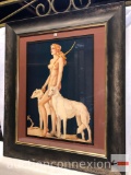 Artwork - Vargas trademark framed print, Nude woman warrior w/dogs