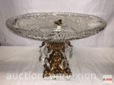 Ornate pedestal decor dish with prisms, Genuine Monarch crystal, made in West Germany on Marble base