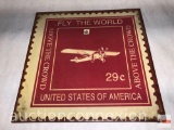 Sign - metal sign, Fly the World 29... stamp, World Market brand