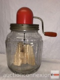 Vintage paddle churn, glass jar with red accent, butter, mayo, 1940's