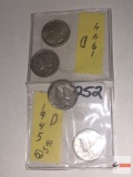 Coins - 4 Mercury Dimes, 2-1944D, 2-1945D