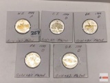Coins - 5 Quarters, 1999 State quarters, gold & silver plated, NJ, CT, DE, PA, GA