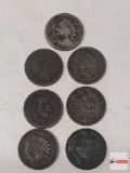 Coins - 7 vintage 1800's Indian Head pennies - 1859, 1880, 1883, 1893, 1895, 1896, 1899