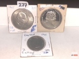 Coins - 3 British coins - 2 - 1965, 1 - 2000 uncirculated