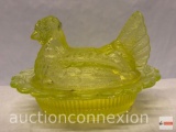 Glassware - Yellow Vaseline glass??? chicken in a basket dish