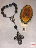 Religious - child's rosary bracelet and Ricordo di Loreto tin