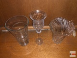 Glassware - 3 - 2 large vases and 1 pedestal candle globe