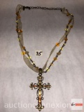 Religious - Rosary, necklace, clear & amber color beads and cross