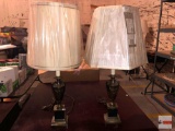 2 brass table lamps with shades