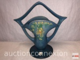 Pottery - Roseville - USA Columbine #365-7, blue basket, Columbine was introduced 1941