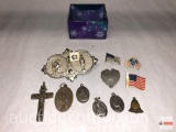 Religious - Pendants, crucifix, Jesus, St. Christopher, St. Joseph, St. Dominic, US flag pins