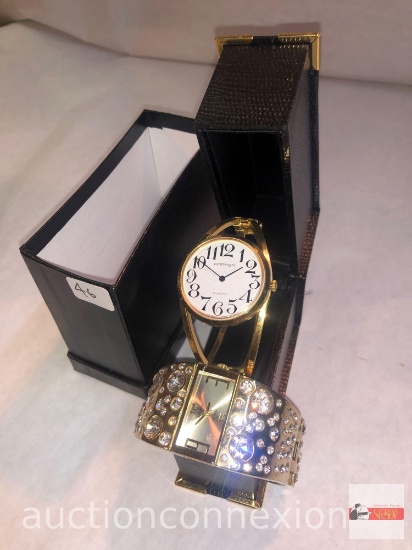 Jewelry - 2 bangle wrist watches - Jeweled Geneva Platinum no:6775 & Parker, quartz