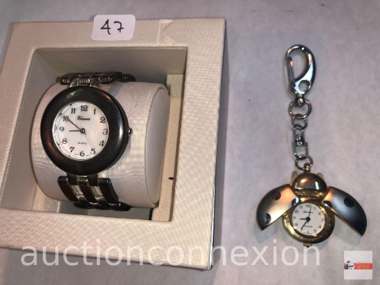 Jewelry - 2 watches - 1 Vienna quartz wrist watch, Japan movement & 1 Geneva Platinum lady bug