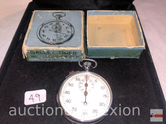 Stop Watch - Gallet Timer, orig. box, Swiss movement, Jules Racine & Co., 7 jewels