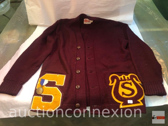 Letterman Sweater jacket, official Deken Knitting Co. & Calif. Music Assoc. medal