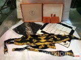 Men's - Hermes Paris designer silk cummerbund & bow tie, orig. box & 2 Italian silk handkerchiefs