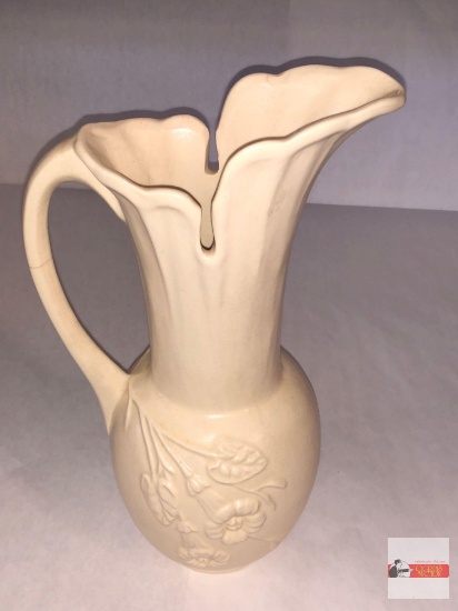 USA #63 White ware ewer, embossed floral motif, 10.5"h, [hairline crack on handle]
