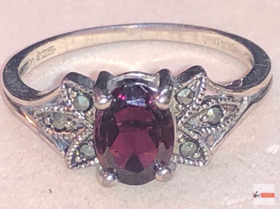Jewelry - Ring - Garnet and marcasite, marked stelring