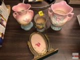 AS IS Pottery vases and vintage picture frame