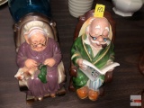 Figurines - 2 retirement fund banks, old man & old woman