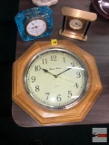 3 Clocks - Daniel Dakota oak framed wall clock, Sieko blue glass and Howard Miller desk clock