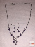 Jewelry - Necklace and matching wire earrings, purple flowers