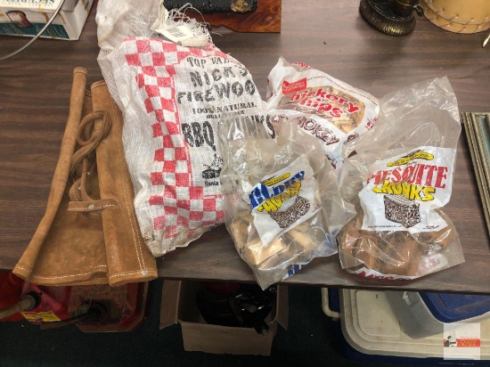 Log carrier, Mesquite chunks, Hickory chips etc.
