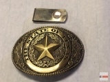 Belt Buckle & tie clip - The State of Texas 3.75