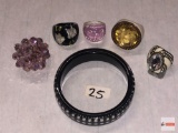 Jewelry - 6 pcs. - 1 celluloid bracelet, 3 celluloid lg. costume rings & 3 misc. lg. costume rings