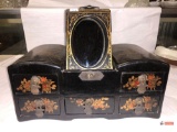 Jewelry Box - 5 drawer w/slide up mirror, Oriental motif, 12