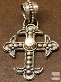 Sterling - Jewelry - pendant, Cross with pearl, .925 BA Indonesia, 1.75